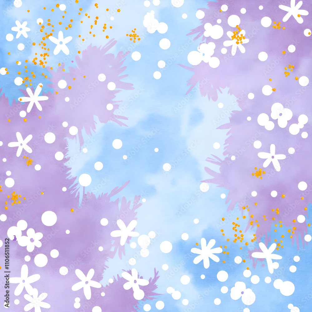 A playful palette of flowers and dots in soft blues and purples, digital painting of abstract floral concept. A playful palette of flowers and dots in soft blues and purples, digital painting of abstract floral concept.
