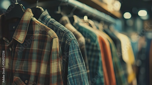 Trendy Shirts Hanging in Fashion Store Display photo