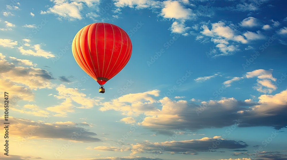 Fototapeta premium Vibrant Red Balloon Against a Scenic Sky