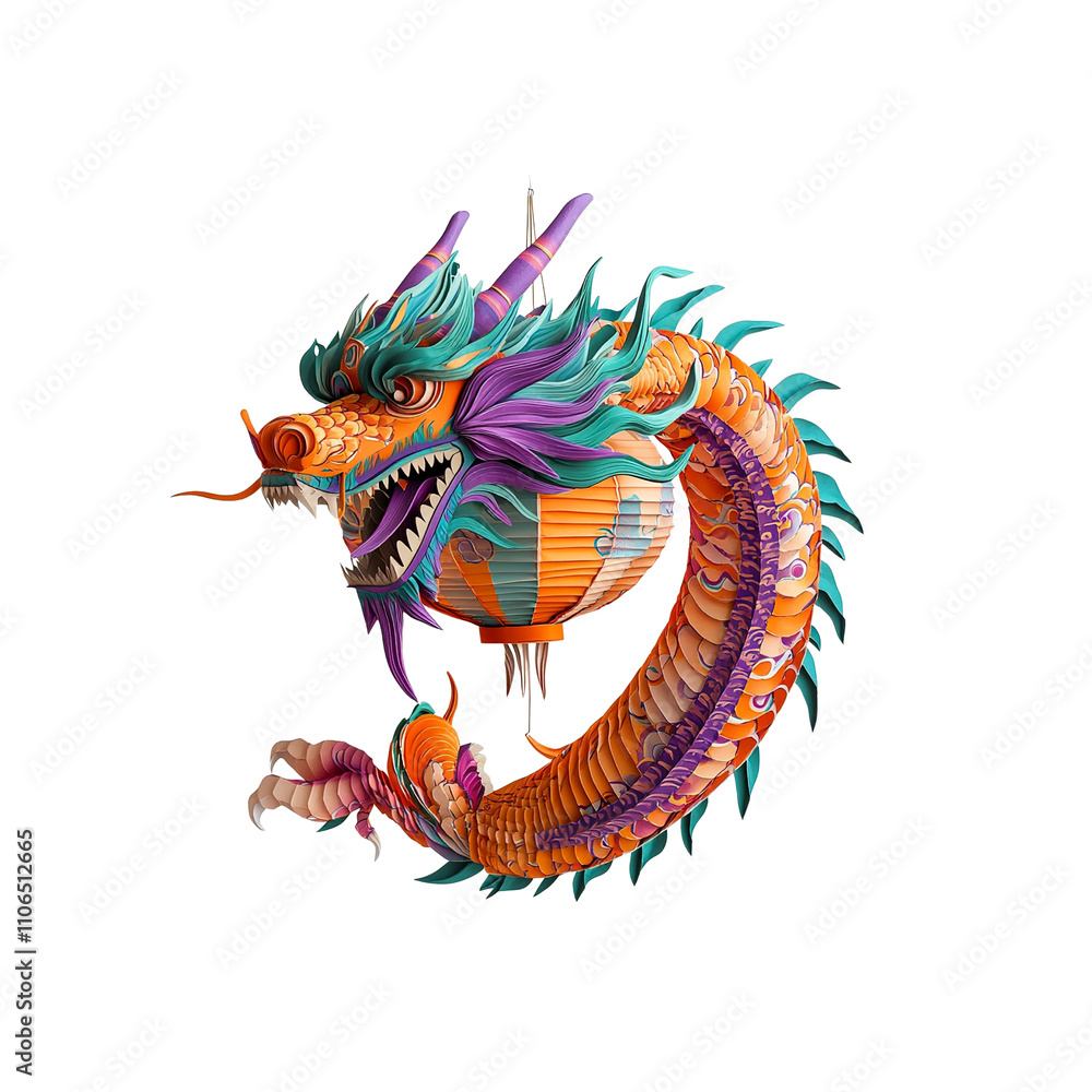 Naklejka premium Vibrant Paper Art Chinese Dragon with Lantern
