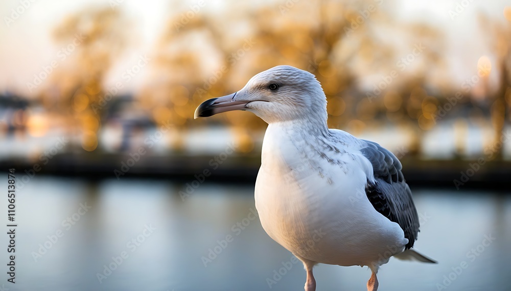 Obraz premium A harmonious blend of gold and nature with serene bird on the riverside