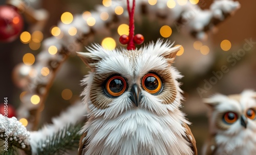 owl christmas Holiday handmade decorations bring festive cheer and joy generated with ai  animal, decoration, season, bird photo