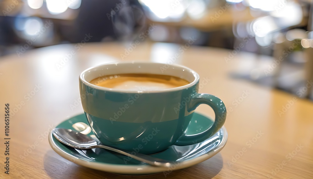 Fototapeta premium A cozy ceramic cup with steaming hot drink, a moment of relaxation.