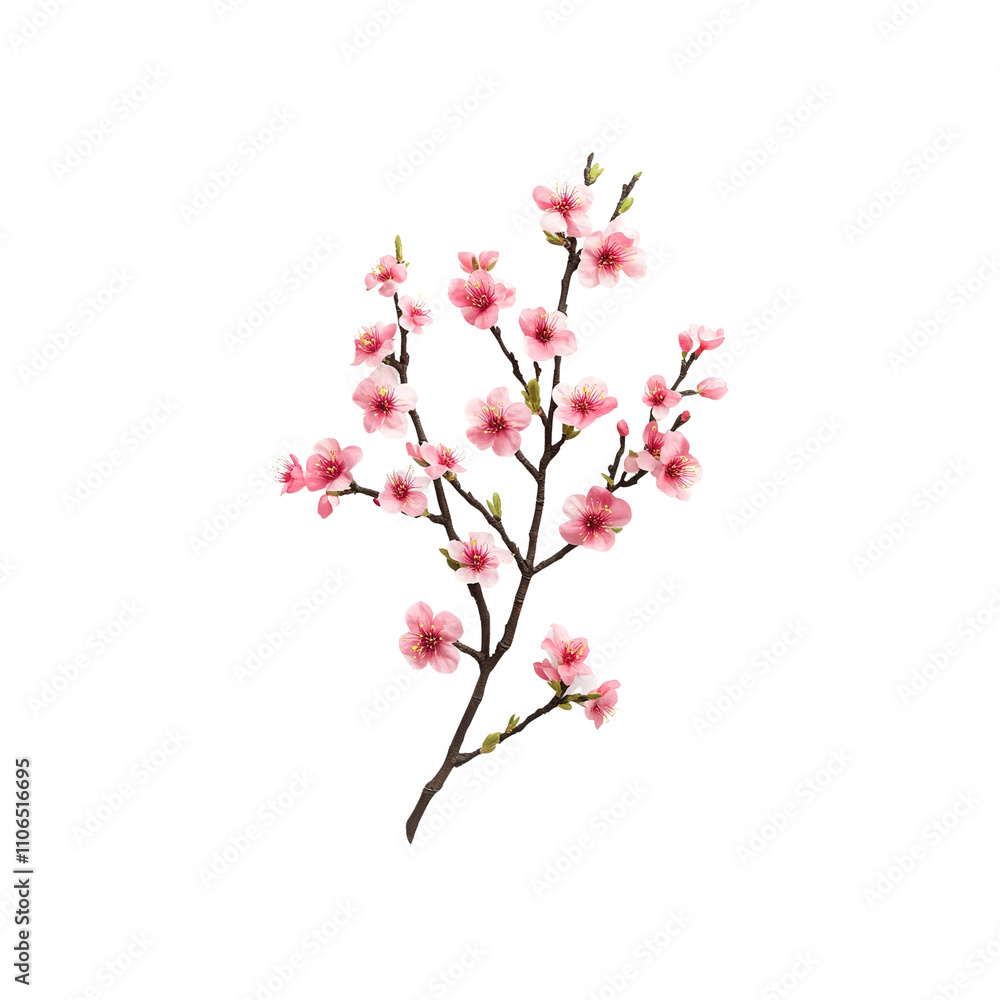 Delicate Pink Cherry Blossom Branch Isolated on White Background Delicate Pink Cherry Blossom Branch Isolated on White Background