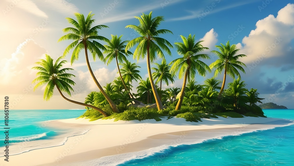 Fototapeta premium Tropical Island Paradise Palm Trees White Sand Blue Ocean