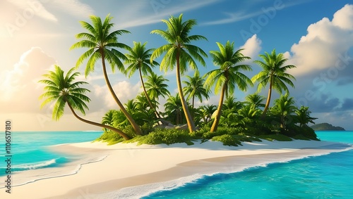 Tropical Island Paradise Palm Trees White Sand Blue Ocean