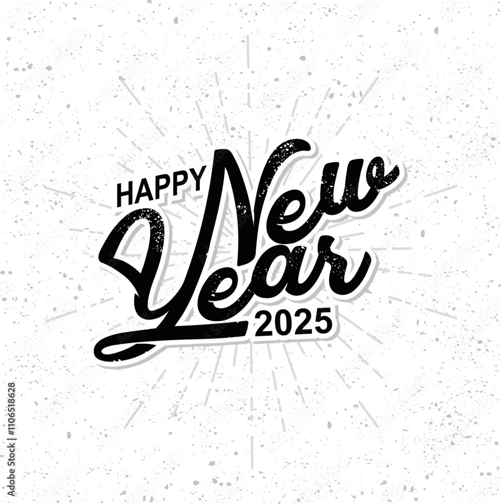 Fototapeta premium Hand drawn of Happy New Year 2025. Holiday Vector Illustration With Lettering and Composition 
