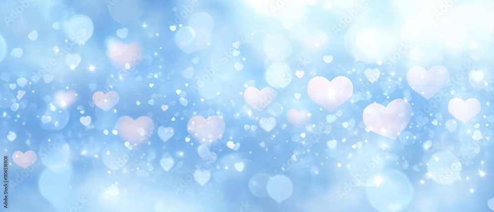 light blue dreamy background with white hearts bokeh for love and romance light blue dreamy background with white hearts bokeh for love and romance