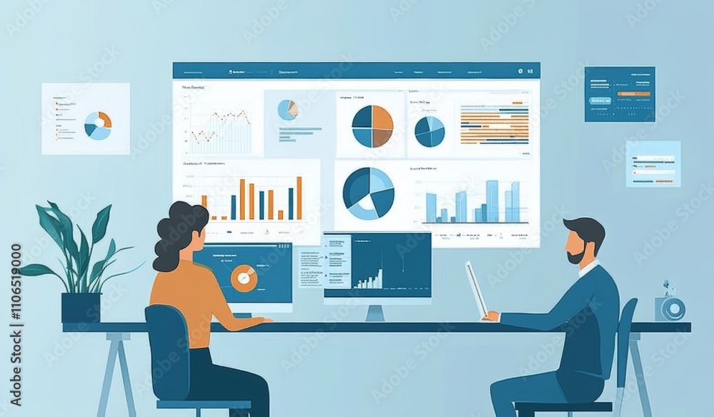 Business Team Working on Strategy Planning and Data Analytics in a Modern Office Environment Business Team Working on Strategy Planning and Data Analytics in a Modern Office Environment
