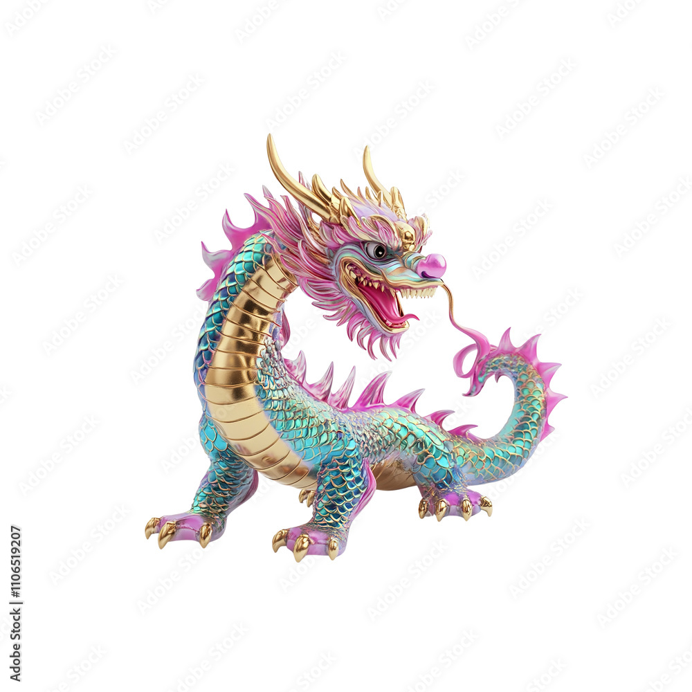 Vibrant Pink and Teal Chinese Dragon Statue Vibrant Pink and Teal Chinese Dragon Statue