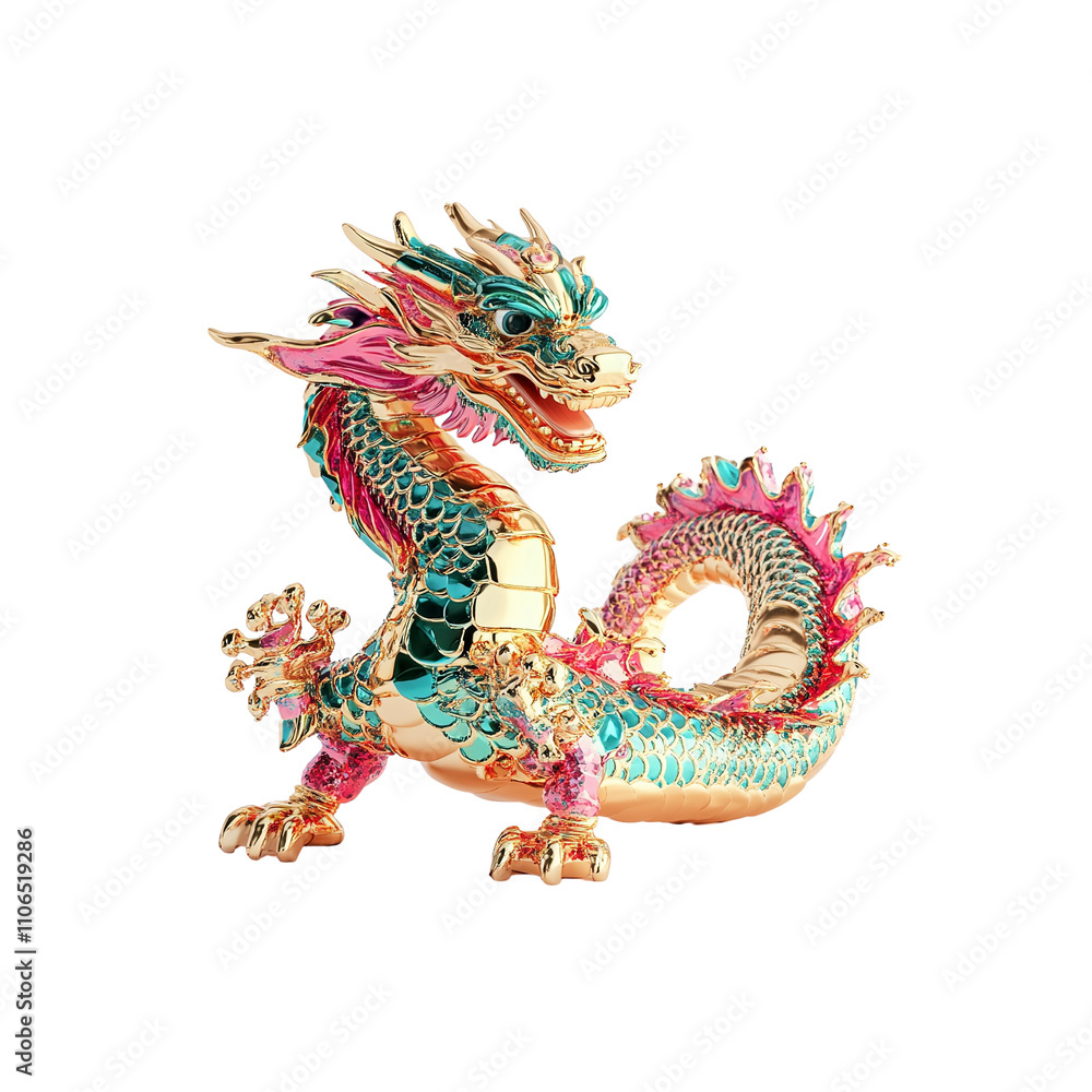 Exquisite Gold and Teal Chinese Dragon Figurine Exquisite Gold and Teal Chinese Dragon Figurine