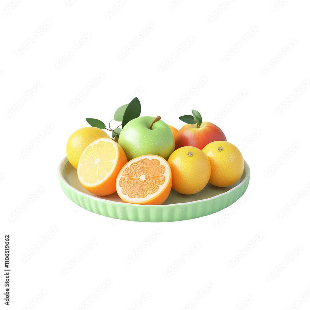 Fresh Fruit Platter Apples, Oranges, and Lemons on a Green Plate Fresh Fruit Platter Apples, Oranges, and Lemons on a Green Plate