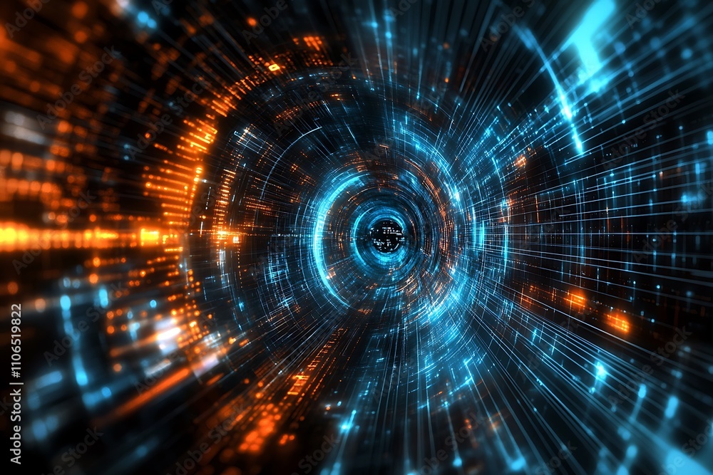 Abstract digital tunnel. Concept of futuristic technology, data flow, and virtual reality. Abstract digital tunnel. Concept of futuristic technology, data flow, and virtual reality.