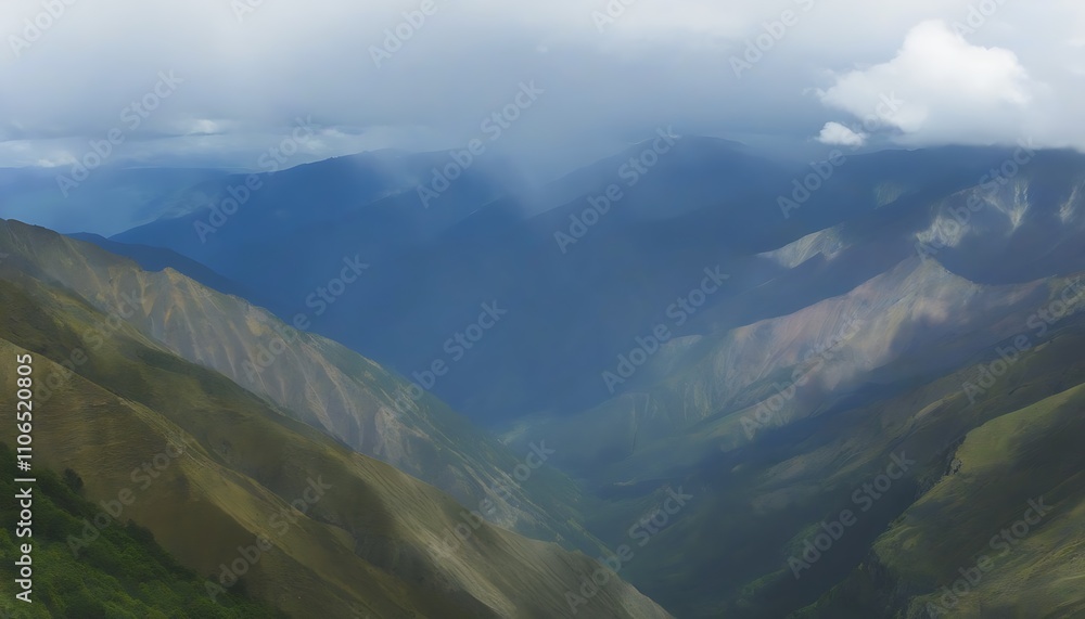 Stunning mountain scenery with misty clouds and lush green. Stunning mountain scenery with misty clouds and lush green.