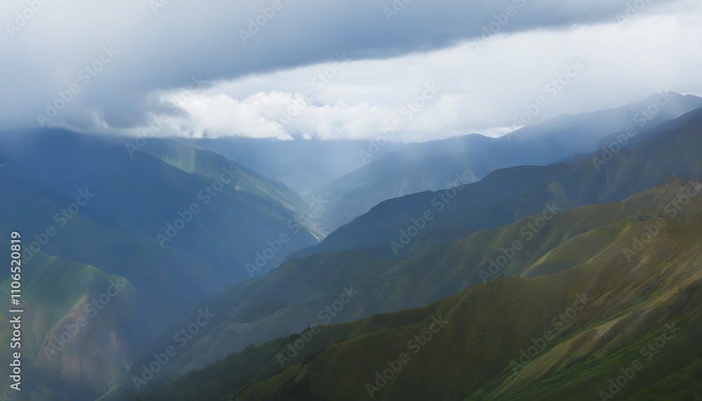 Stunning mountain scenery with misty clouds and lush green. Stunning mountain scenery with misty clouds and lush green.