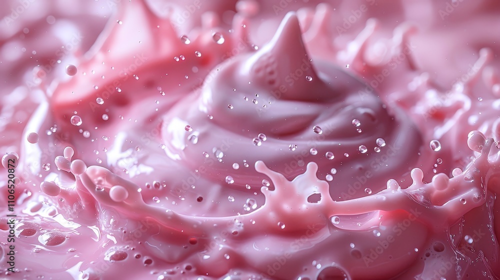Pink Cream Swirl, Dessert Background Close-Up of Viscous Liquid Texture With Bubbles and Splashes Pink Cream Swirl, Dessert Background Close-Up of Viscous Liquid Texture With Bubbles and Splashes