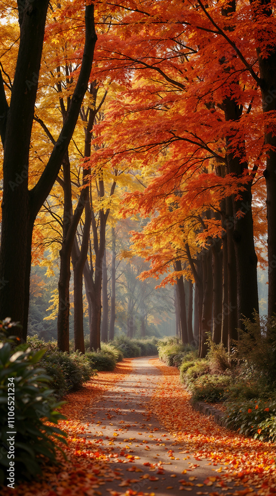 Enchanting Autumn Forest Path with Fallen Orange Leaves Creating Natural Woodland Walkway Enchanting Autumn Forest Path with Fallen Orange Leaves Creating Natural Woodland Walkway