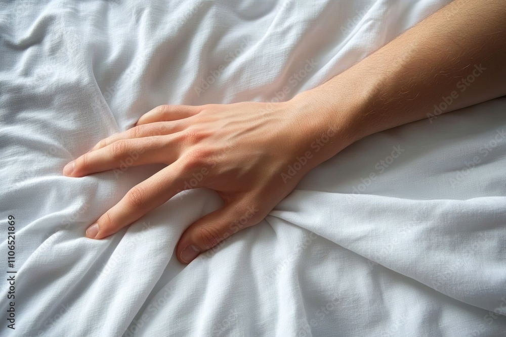 Light Skinned Hand Peace Sign on White Bedsheet Light Skinned Hand Peace Sign on White Bedsheet