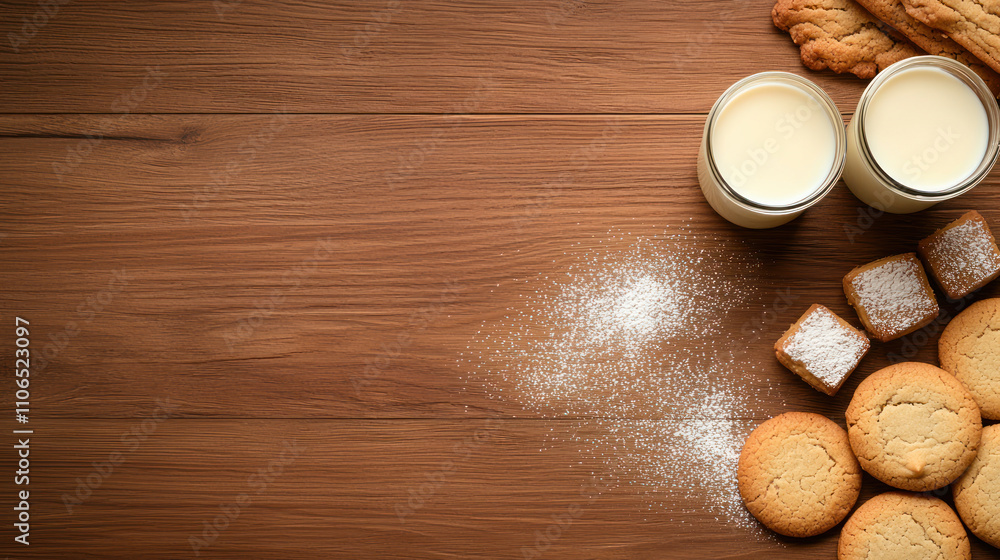 Delight in cozy scene of freshly baked cookies and milk, perfect for sweet treat. arrangement showcases variety of cookies, inviting warmth and comfort Delight in cozy scene of freshly baked cookies and milk, perfect for sweet treat. arrangement showcases variety of cookies, inviting warmth and comfort