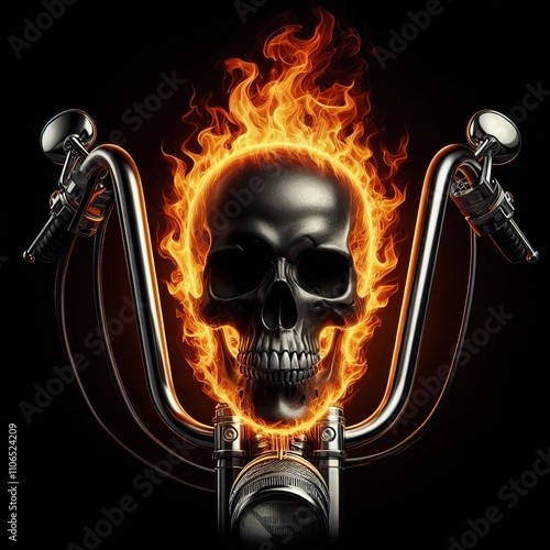 Flaming Skull Motorcycle Handlebar Biker Art Graphic Design photo