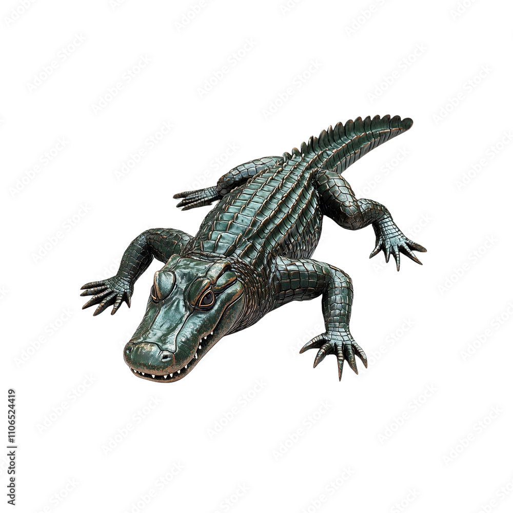 Naklejka premium Green Alligator Statue, Detailed Reptile Sculpture, Exotic Animal Decor
