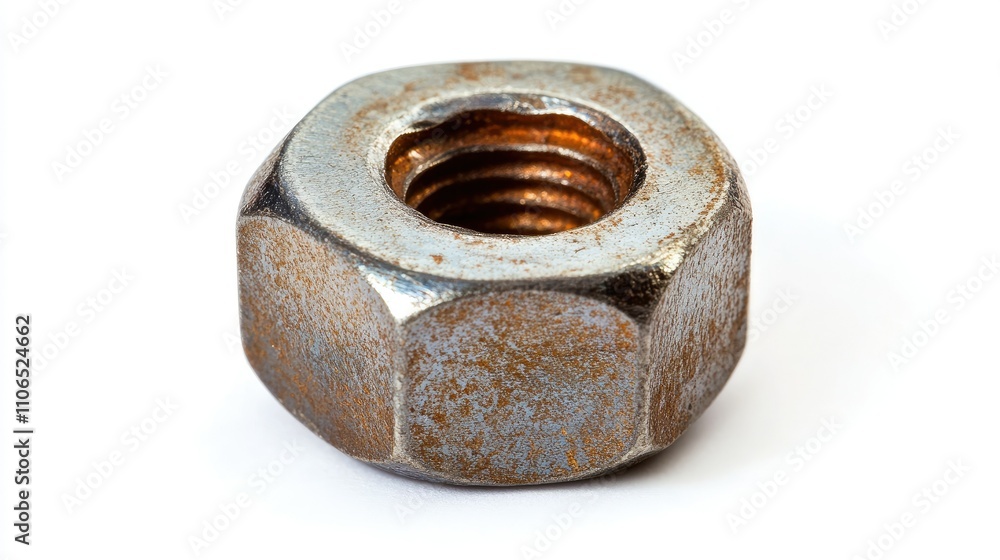 Close-Up of Rusty Metal Nut on White Background for Industrial Use Close-Up of Rusty Metal Nut on White Background for Industrial Use