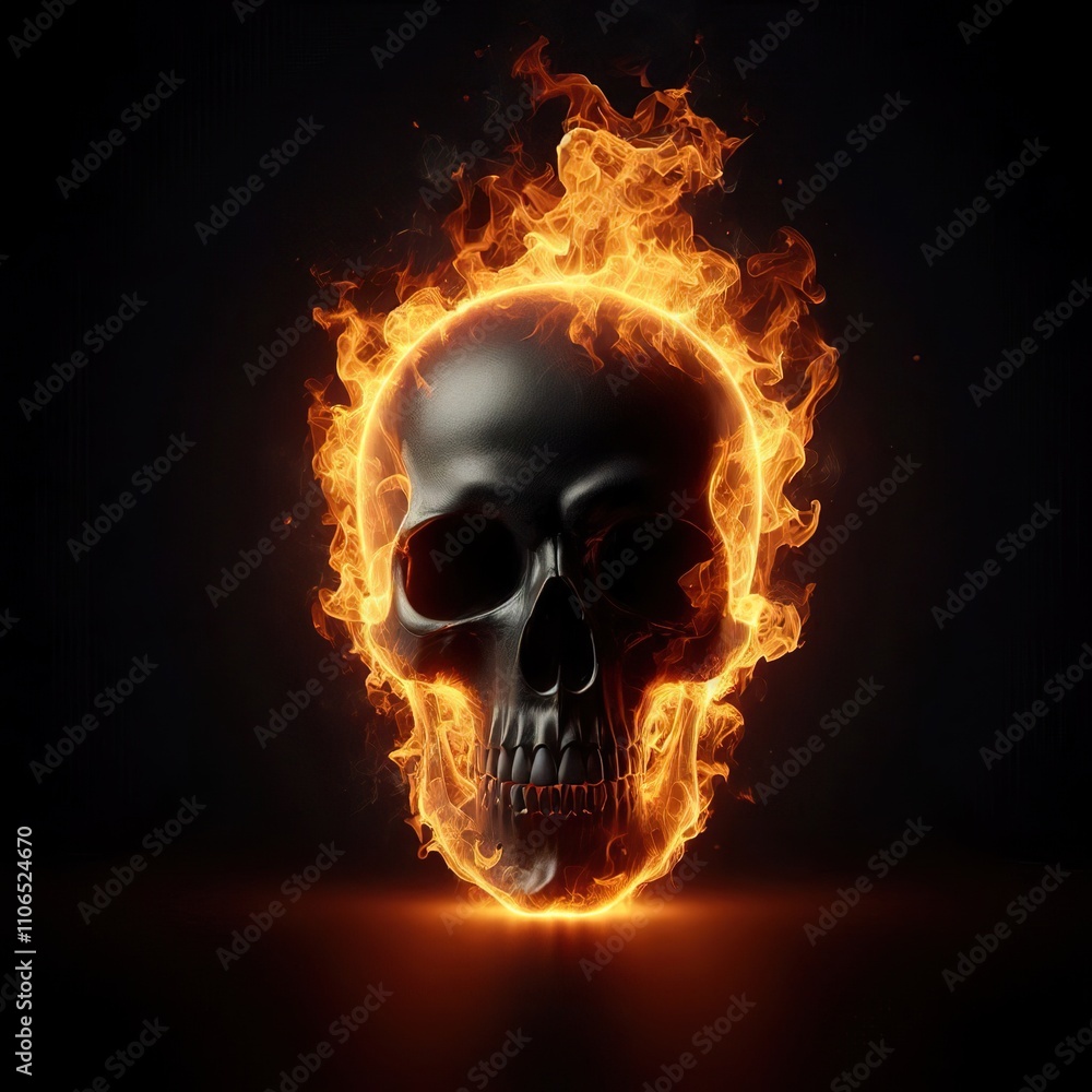 Fiery Skull Inferno Burning Death Head, Flaming Danger Fiery Skull Inferno Burning Death Head, Flaming Danger