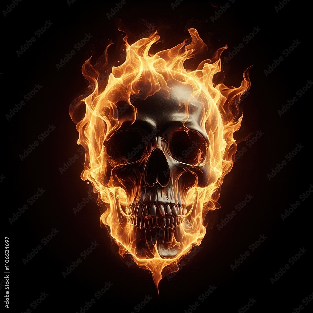 Fiery Skull Inferno Burning Death Head, Flaming Danger Fiery Skull Inferno Burning Death Head, Flaming Danger