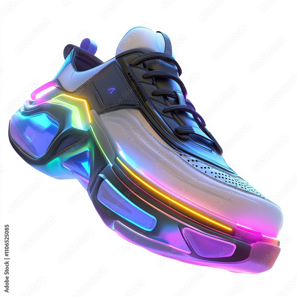 Futuristic Colorful Sneakers with Neon Lights and Unique Design