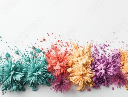 Vibrant fireworks display celebration event pure white background colorful explosions aesthetic photography captivating visuals for festive occasions photo