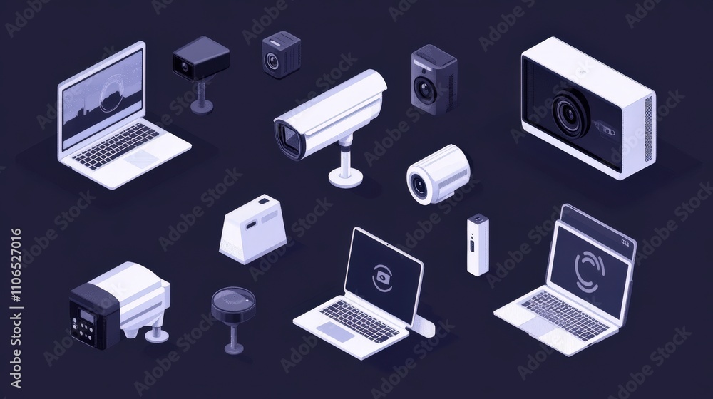 Modern Security System Devices and Laptop Displays Modern Security System Devices and Laptop Displays