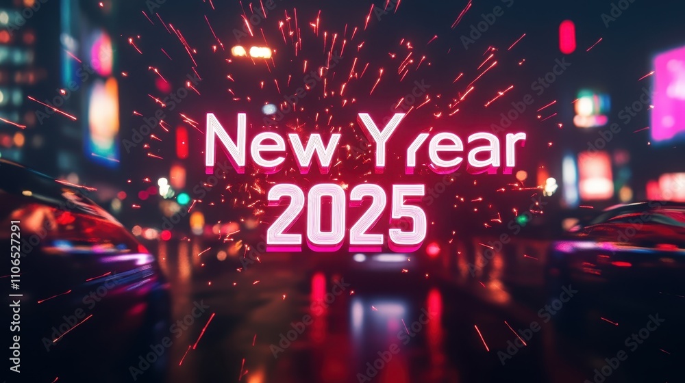 New Year 2025 Neon Sign in City New Year 2025 Neon Sign in City