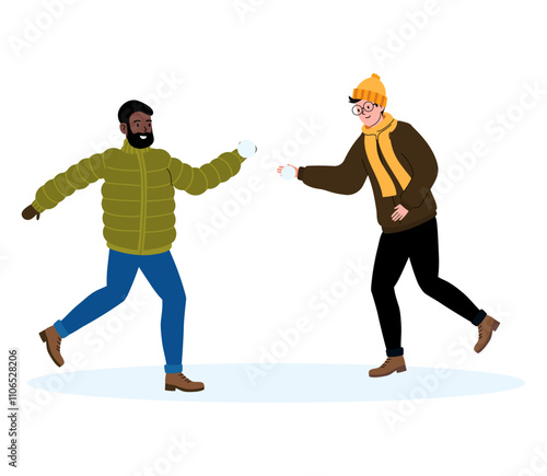 Friends engaged in a playful snowball fight during winter fun in a snowy setting
