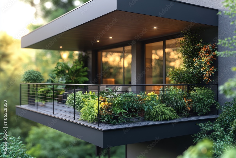 Fototapeta premium Modern Balcony with Lush Greenery