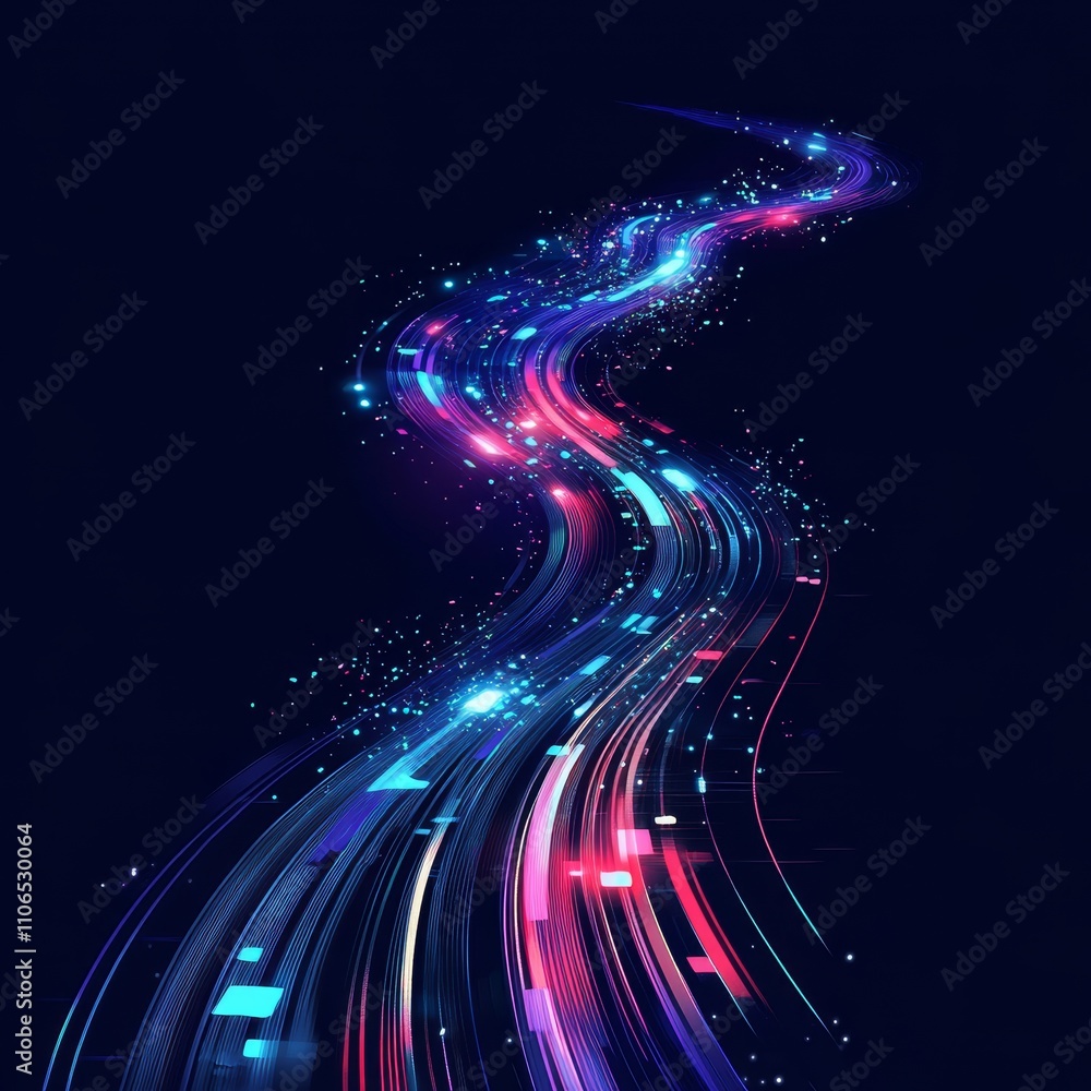 Fototapeta premium Colorful Flowing Light Trails on Dark Background in Abstract Style