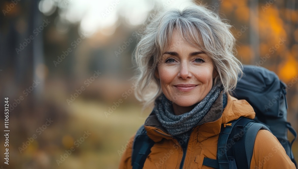 Smiling Woman in Forest During Autumn Smiling Woman in Forest During Autumn