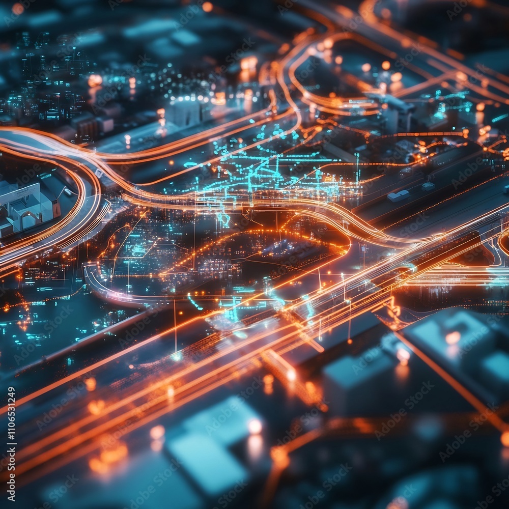 A modern representation of a global supply chain network showcasing holographic maps glowing transportation routes A modern representation of a global supply chain network showcasing holographic maps glowing transportation routes