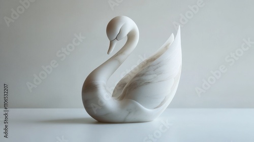 Fototapeta Naklejka Na Ścianę i Meble -  Elegant white marble swan sculpture.