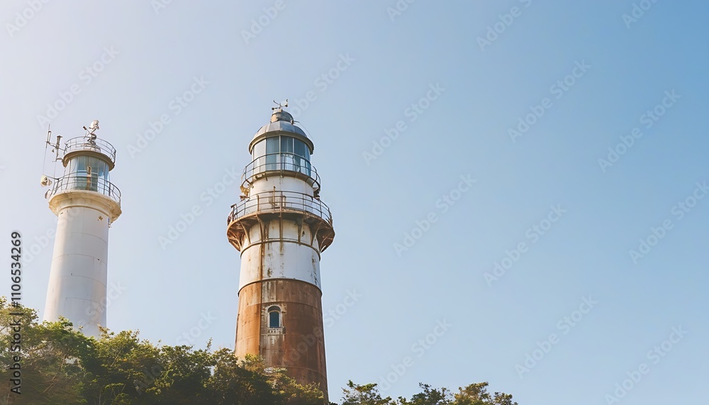 The beauty of ancient lighthouse on the coast and industrial ruins The beauty of ancient lighthouse on the coast and industrial ruins
