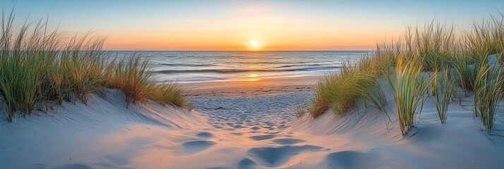 Keuken achterwand Strand zonsondergang Panorama duinen oceaan bij zonsondergang  © video