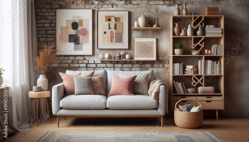 Wallpaper Mural Cozy Living Room with Rustic Brick Wall and Stylish Design Torontodigital.ca