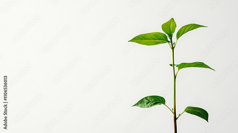 A minimalistic photo of a young echinacea plant sapling, its green leaves sharp and vivid against a pure white background A minimalistic photo of a young echinacea plant sapling, its green leaves sharp and vivid against a pure white background