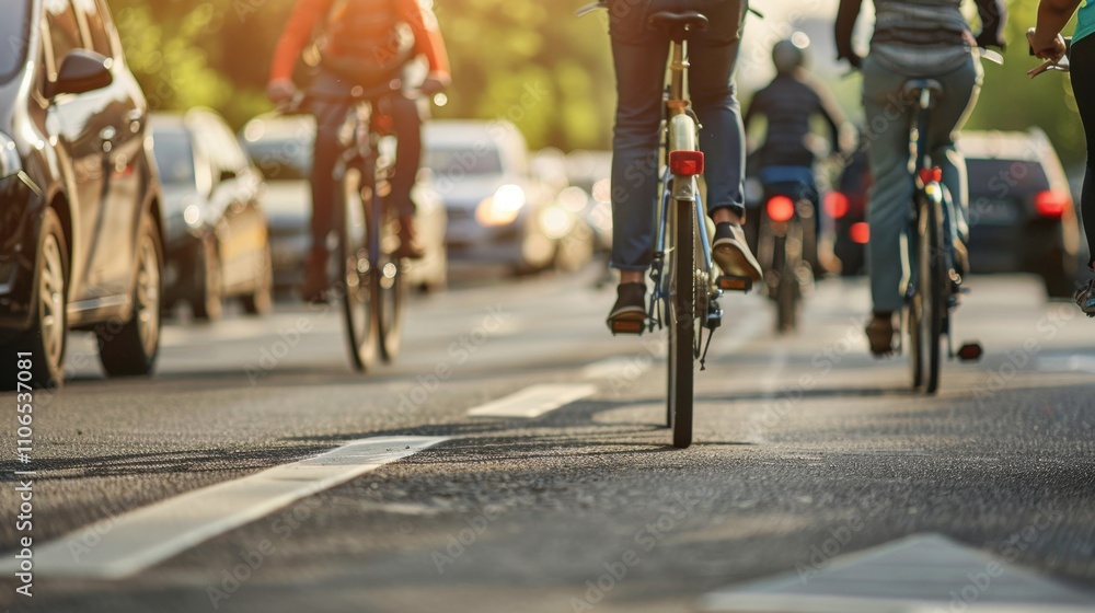 Fototapeta premium Commuting to Work: Whether by car, bike, or public transit, navigating through traffic and planning the day’s tasks to ensure a smooth, productive start at work.