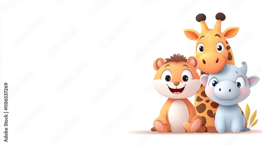 Fototapeta premium Cute Cartoon Wild Animals in Vector Style for Kids' Artwork