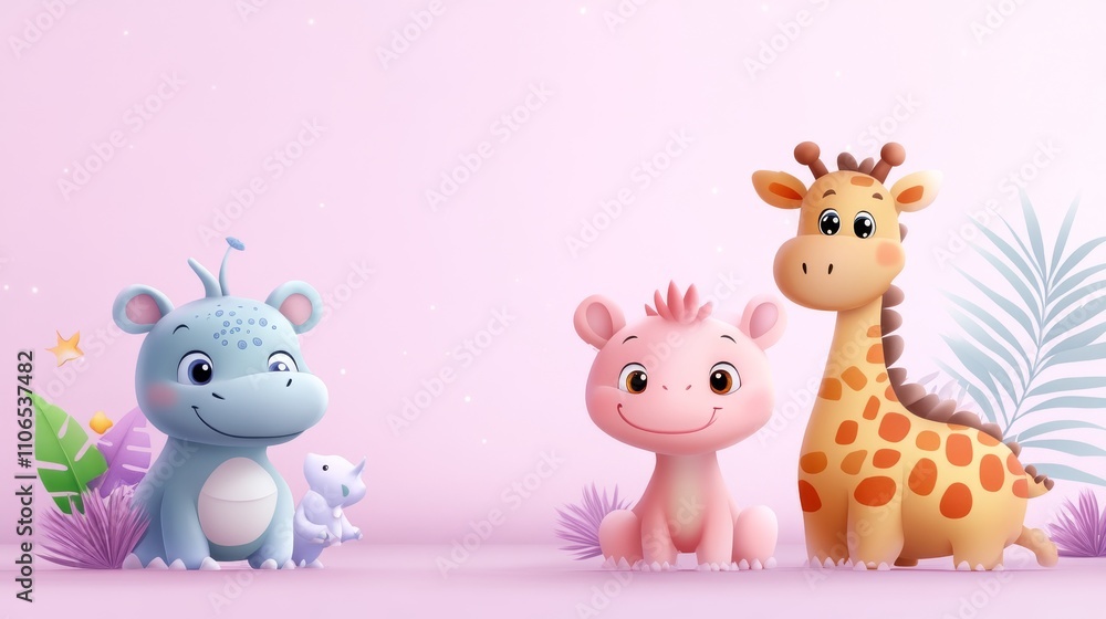 Adorable Cartoon Wild Animals in Vector Style for Kids' Room Decor Adorable Cartoon Wild Animals in Vector Style for Kids' Room Decor