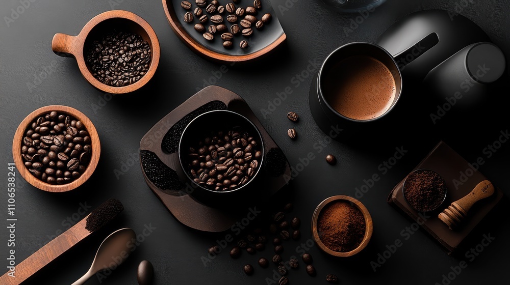 Coffee and Brewing Essentials Flatlay Coffee and Brewing Essentials Flatlay