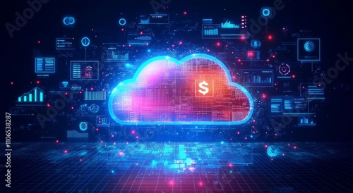 Futuristic Cloud Financial Management Illustration for FinOps and Optimized Resource Spending