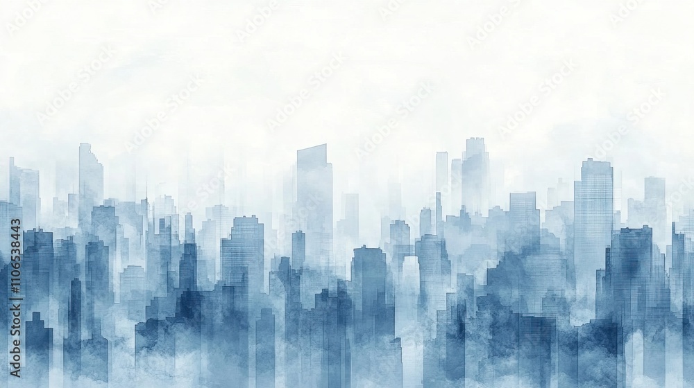 Abstract Watercolor Cityscape: A Misty Metropolis in Blues Abstract Watercolor Cityscape: A Misty Metropolis in Blues