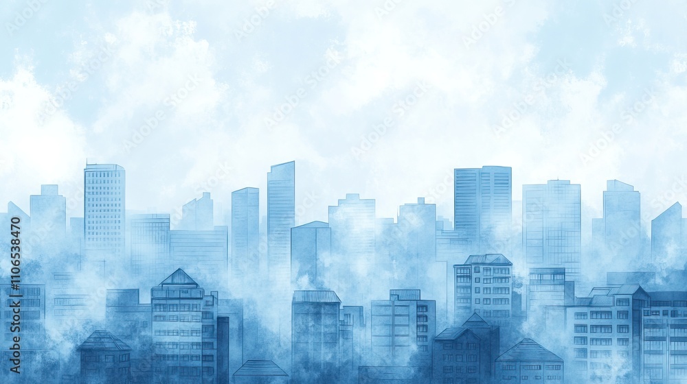 Blue Hues Cityscape: A Sketchy Urban Skyline Shrouded in Mist Blue Hues Cityscape: A Sketchy Urban Skyline Shrouded in Mist