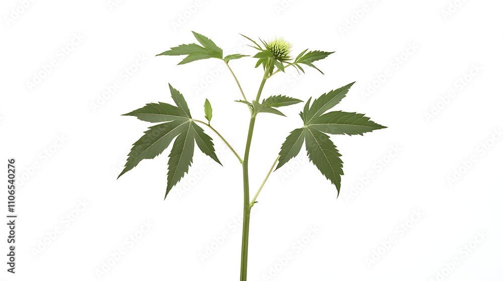 A pristine and clean photo of a young echinacea plant sapling, its lush green leaves contrasted sharply against a white backdrop